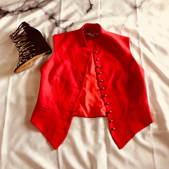 FLORINE WACHTER RED WOOL VEST GOLD BUTTONS SIZE 6 - Picture 1 of 8